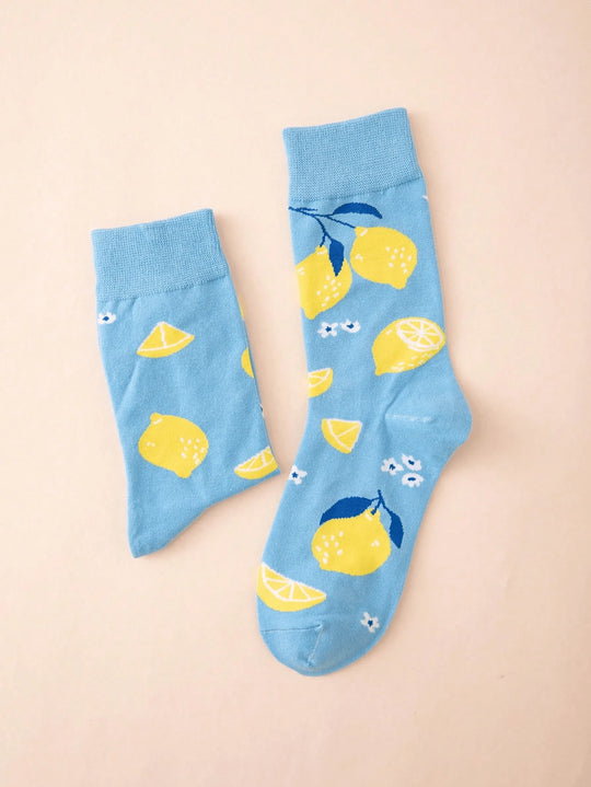 Women’s Cozy Cartoon Lemon Mid-Calf Socks – Warm, Soft & Stylish Autumn/Winter Essential