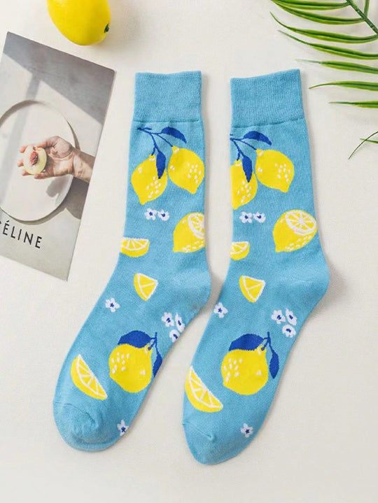 Women’s Cozy Cartoon Lemon Mid-Calf Socks – Warm, Soft & Stylish Autumn/Winter Essential