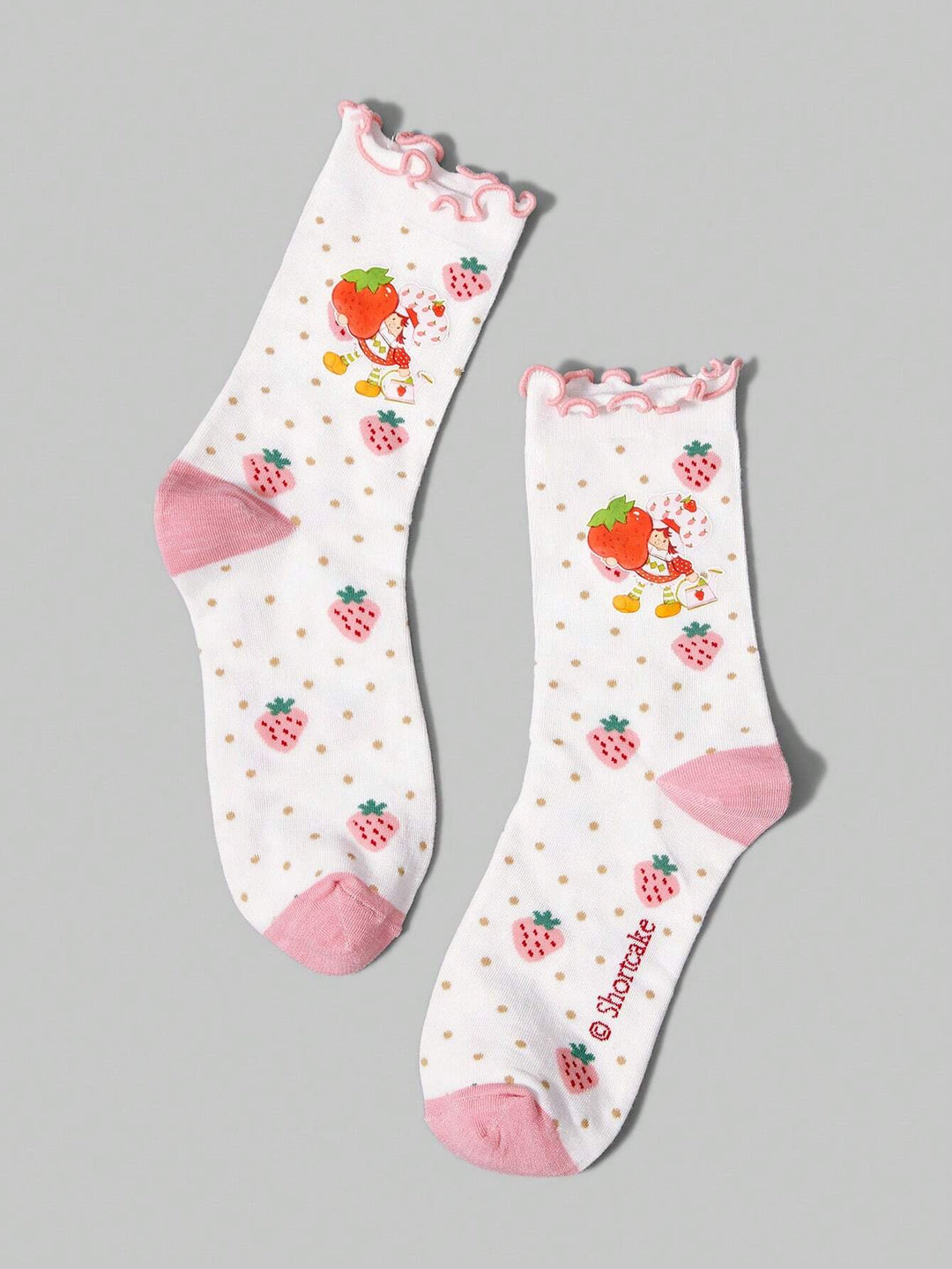 Luxury Strawberry Ruffle Socks for Women – Vintage Chic Mid-Calf Elegance