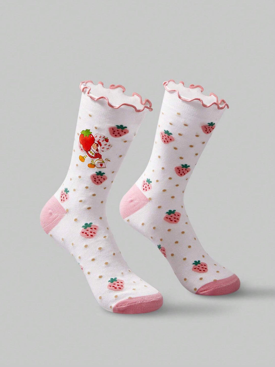 Luxury Strawberry Ruffle Socks for Women – Vintage Chic Mid-Calf Elegance