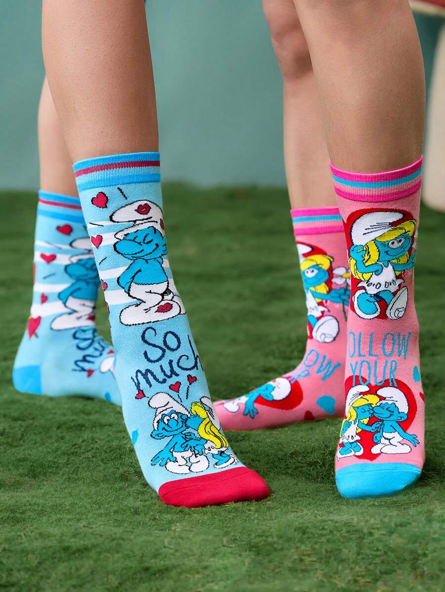 3 Pairs Soft & Breathable Cartoon Striped Mid-Calf Socks