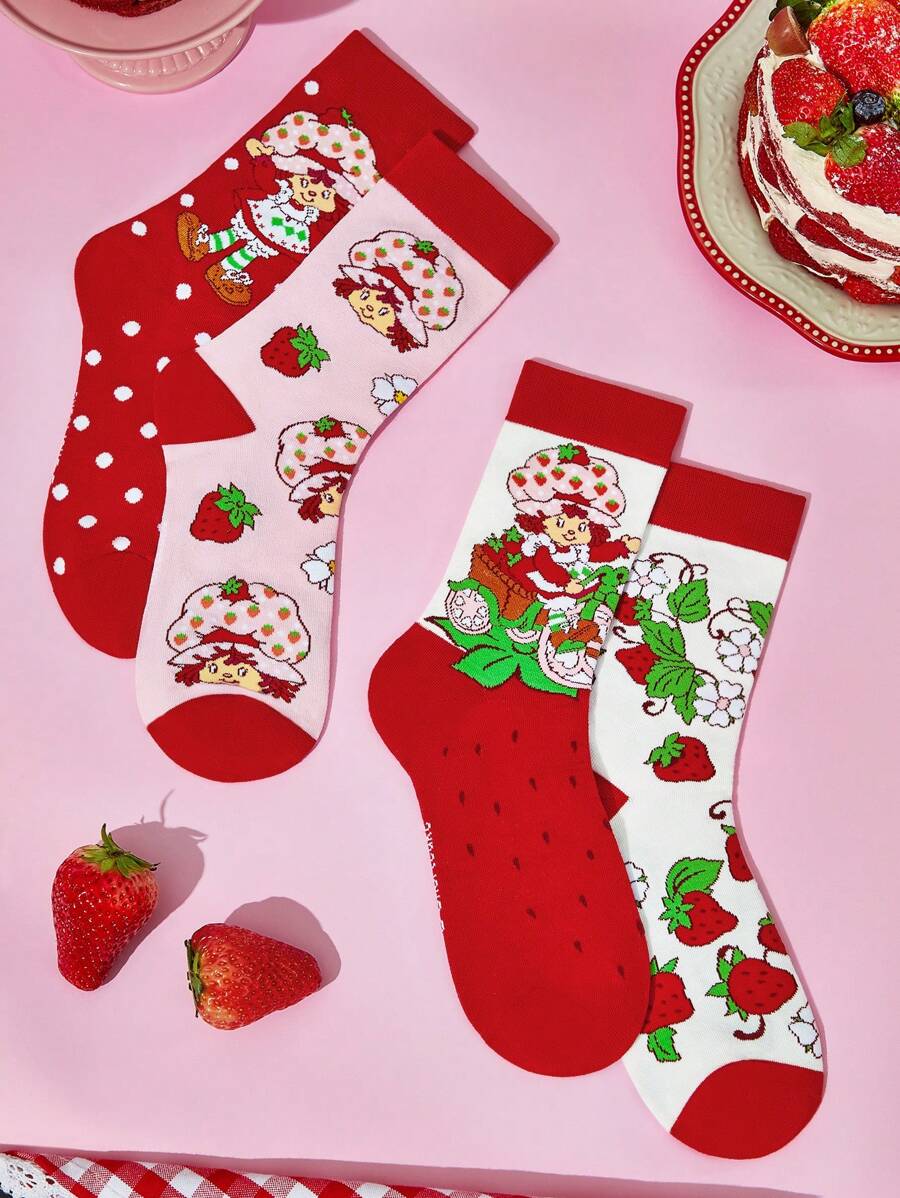 3 Pairs Soft & Breathable Cartoon Striped Mid-Calf Socks