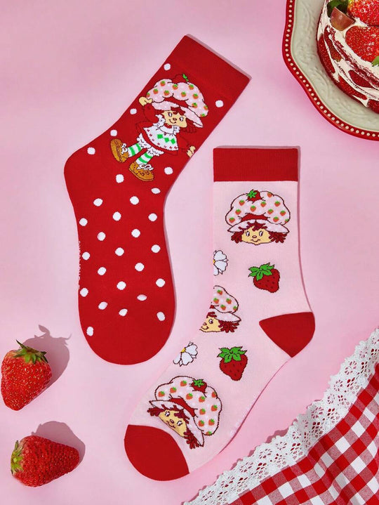 3 Pairs Soft & Breathable Cartoon Striped Mid-Calf Socks