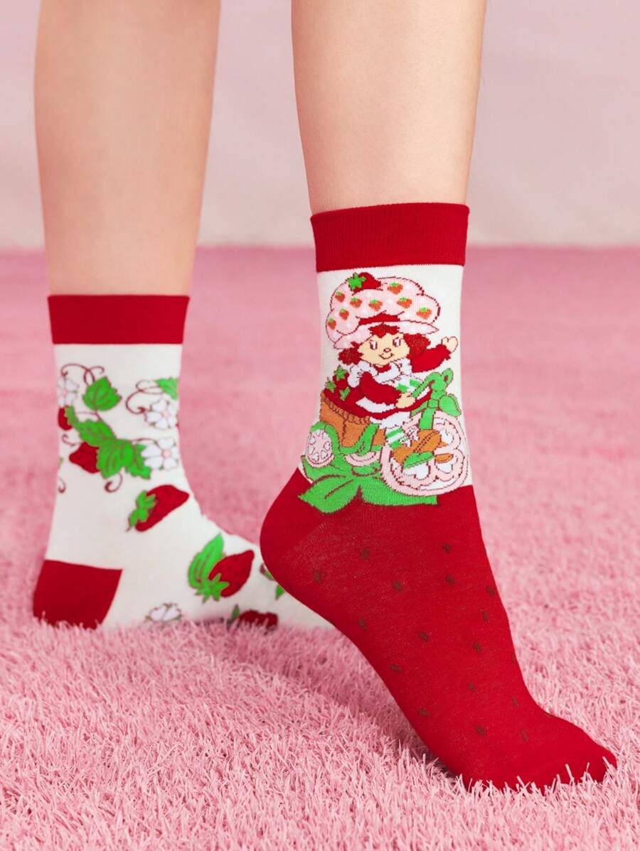 3 Pairs Soft & Breathable Cartoon Striped Mid-Calf Socks