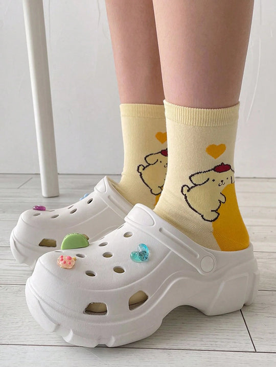 6 Pairs Cartoon Heel Design Mid-Calf Socks for Women