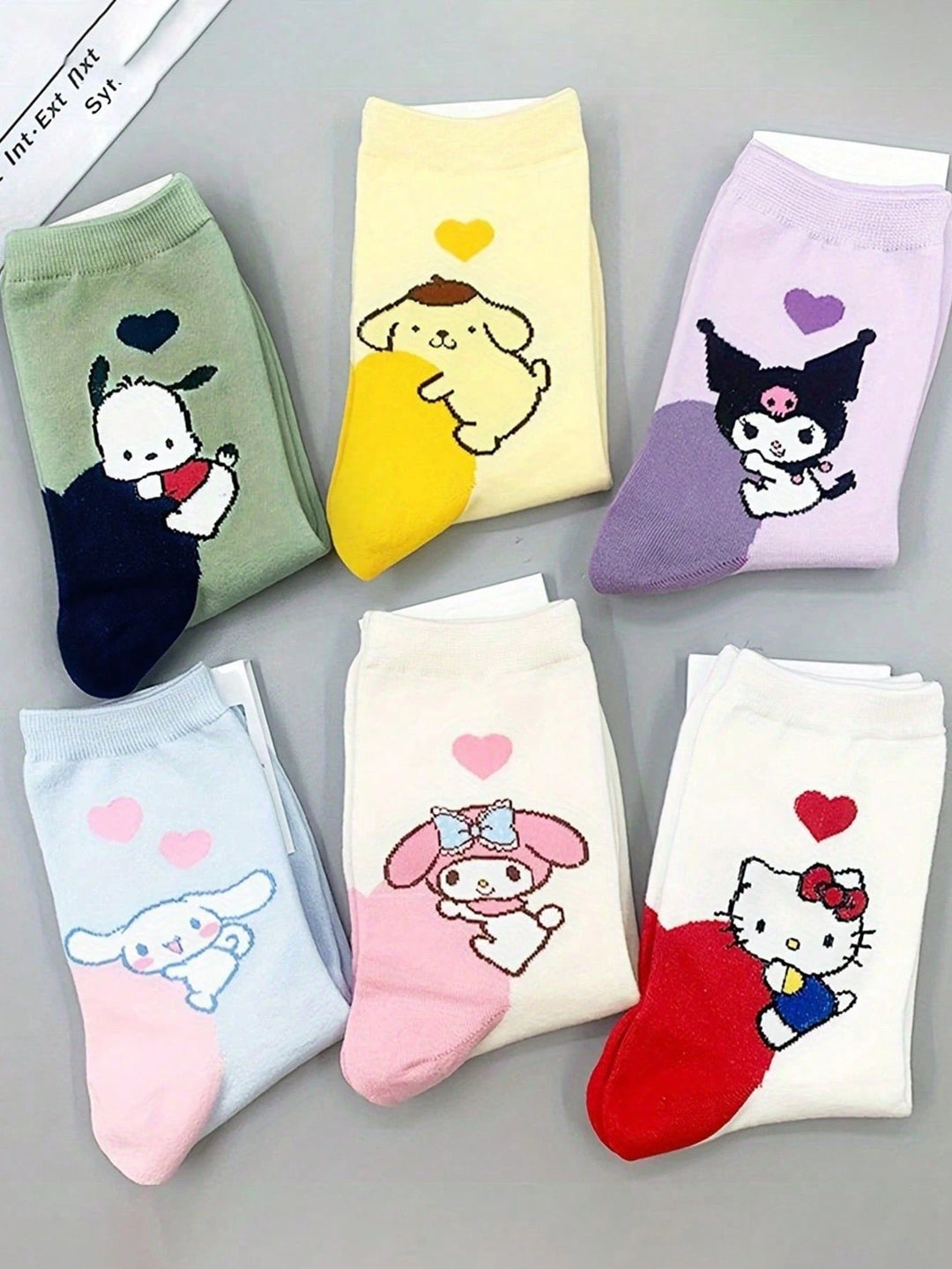 6 Pairs Cartoon Heel Design Mid-Calf Socks for Women
