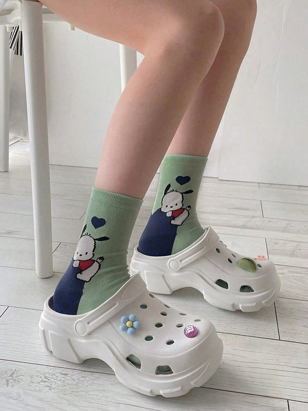 6 Pairs Cartoon Heel Design Mid-Calf Socks for Women